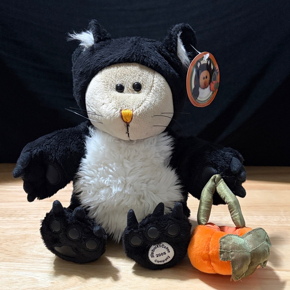Starbucks Black and White Cat Plush with Pumpkin 2005